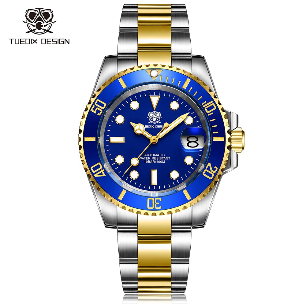 TUEDIX DESIGN Men Submariner Watches Solid Stainless Steel Watch Ceramic Bezel NH35 Automatic Wristwatch 10Bar Waterproof