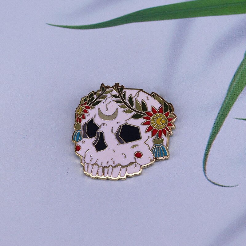 Skull brooch beautiful flower skull mashup badge