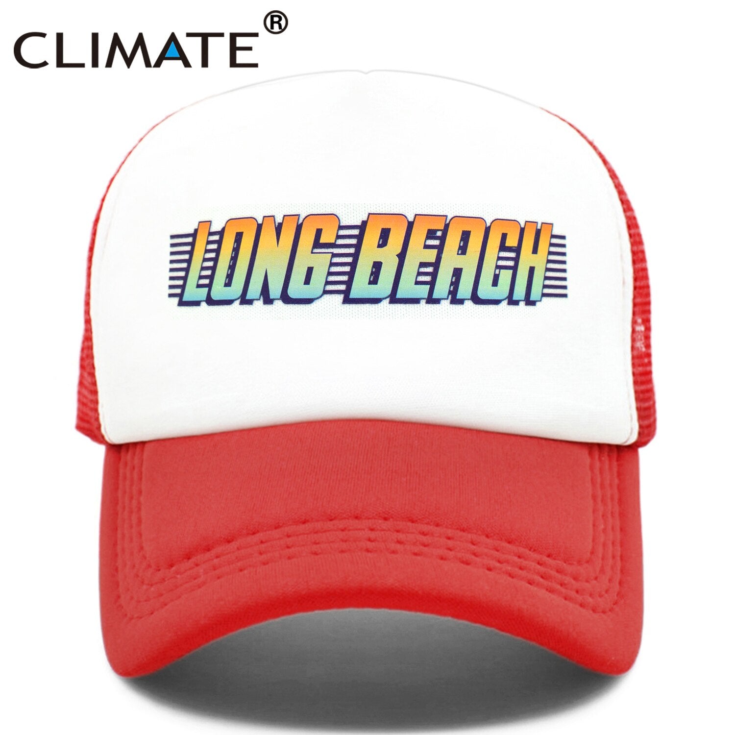 CLIMATE Seaside Long Beach Trucker Cap Hat Los Angeles California Vacation Sandbeach Mesh Cap HipHop Hat for Men Women Youth