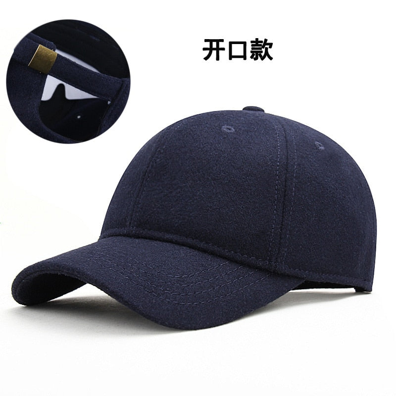 Dad Winter Warm Fleece Lining Fitted Felt Baseball Cap Man Outdoors Leisure Wool Big Size Snapback Hat 56-60cm 60-65cm