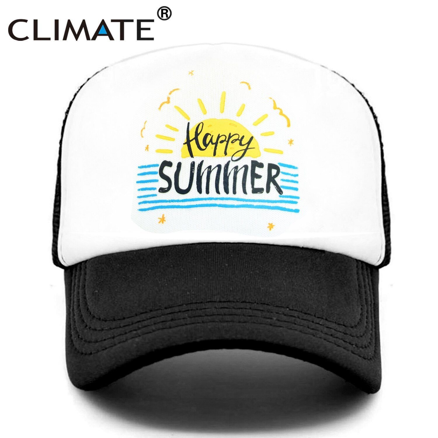 CLIMATE Happy Summer Cap Seaside Sandbeach Surfing Trucker Cap Hat Hip Hop Vacation Surfing Mesh Cap Hat for Men Women Youth