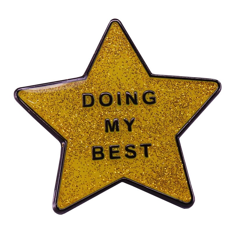 "Do my best"-flashing gold star brooch positive energy positive reminder badge