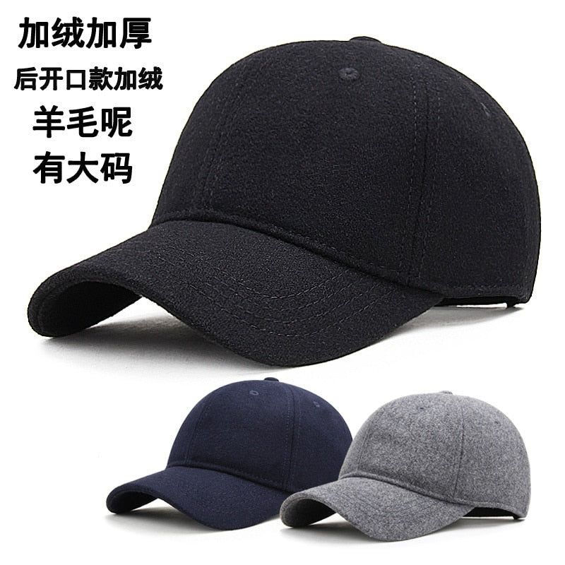 Dad Winter Warm Fleece Lining Fitted Felt Baseball Cap Man Outdoors Leisure Wool Big Size Snapback Hat 56-60cm 60-65cm