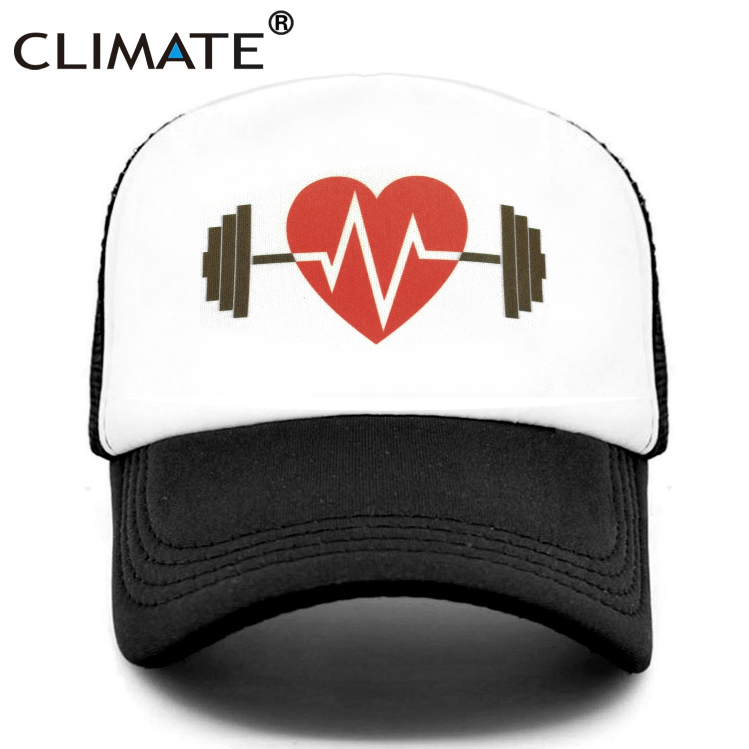 CLIMATE GYM Fitness Sport Cap Trucker Caps Men Dumbbell Barbell Fans Mesh Cap Hat Body Building Muscle Sports Caps Hat for Men