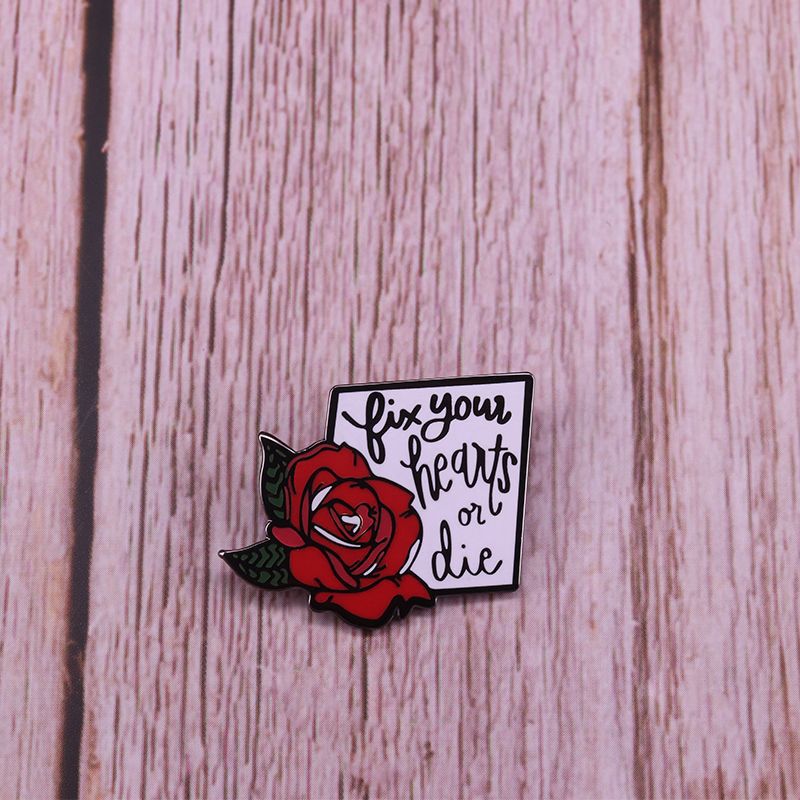 "Repair Your Heart or Death"-Red Rose Brooch American Drama Twin Peaks Inspiration Badge