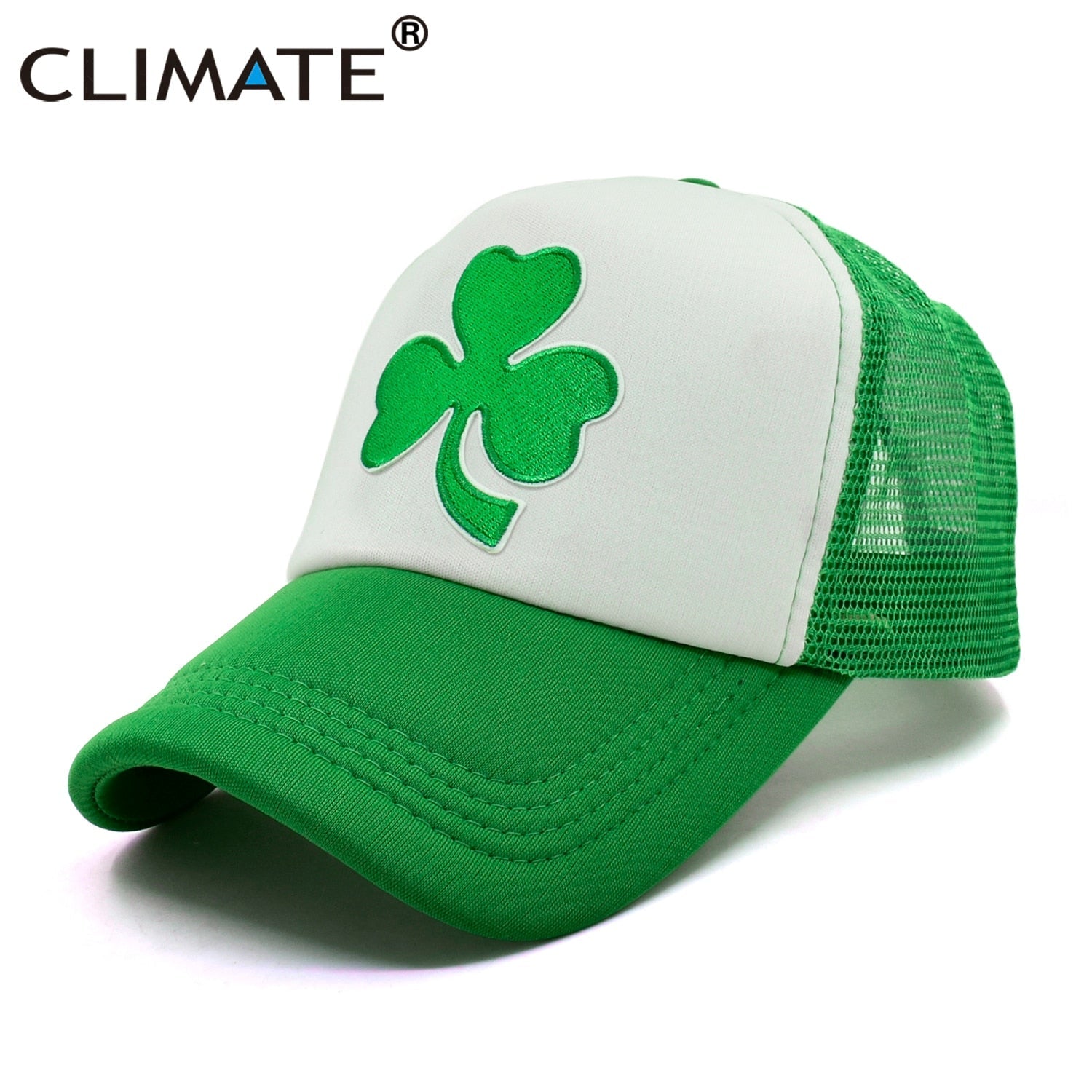 CLIMATE Shamrocks Trucker Cap St.Patrick's Day Green Cap Hat Ireland Irish Lucky Shamrocks Cap St.Patrick Mesh Cap Hat for Irish