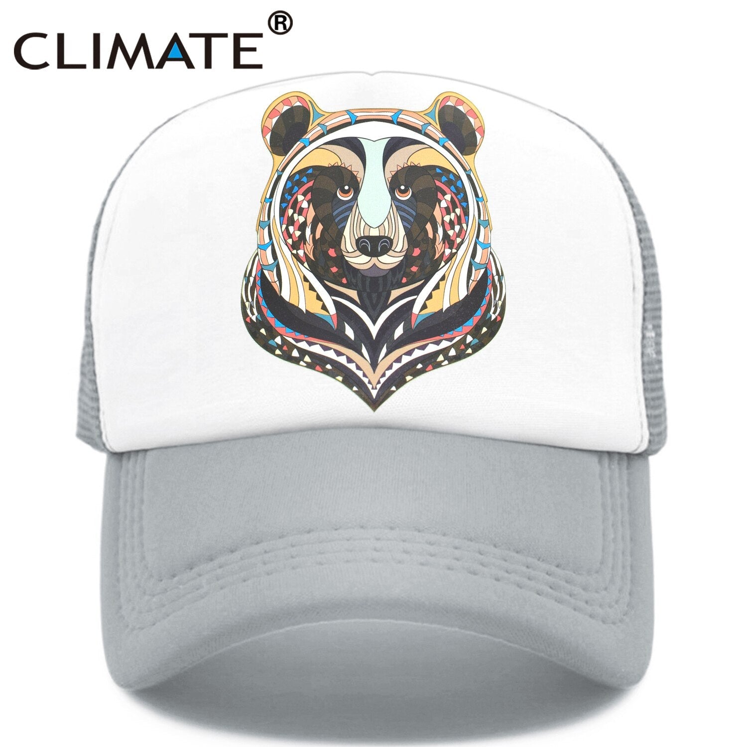 CLIMATE Bear Trucker Cap Cool Forest Bear Cap Men Brown Bear Hunt Hunting Hip Hop Hat Baseball Cap Cool Summer Mesh Cap