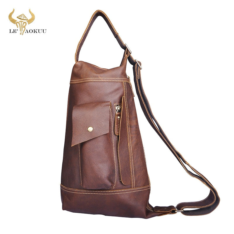 2020 New Men Original Leather Casual Fashion Chest Sling Bag 9" Tablet Design Travel One Shoulder Bag Crossbody Bag Male 2329