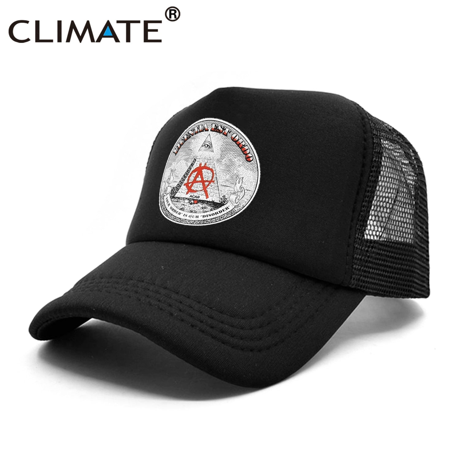 CLIMATE New Anarchy Cap Men Anarchism Anarchist Trucker Cap Summer Cool Cap Mesh Black Baseball Net Trucker Cap Hat for Men