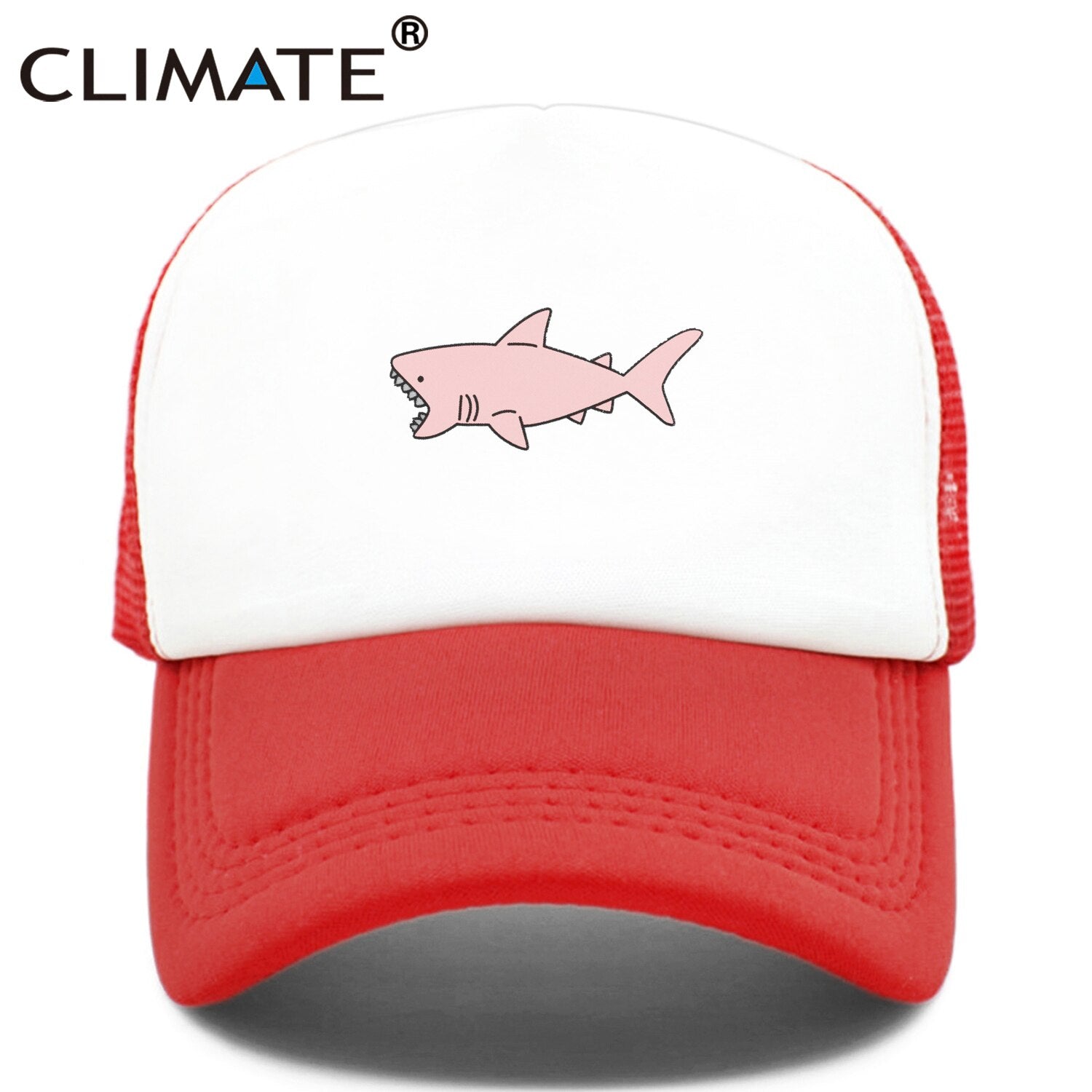 CLIMATE Pink Shark Trucker Cap Hat Pink Shark Beach Cap Shark Protection Hip Hop Cool Summer Mesh Cap Hat for Men Women