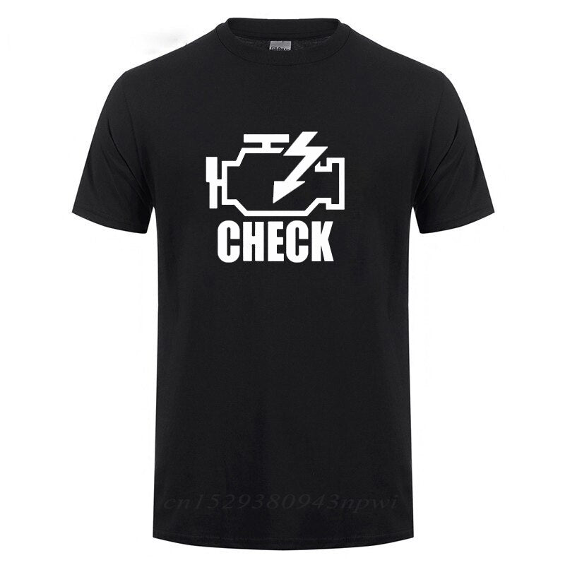 Mechanic Auto Repair Check Engine Light T-Shirt Funny Birthday Gift For Men Daddy Father Husband Short Sleeve Cotton T Shirt Tee