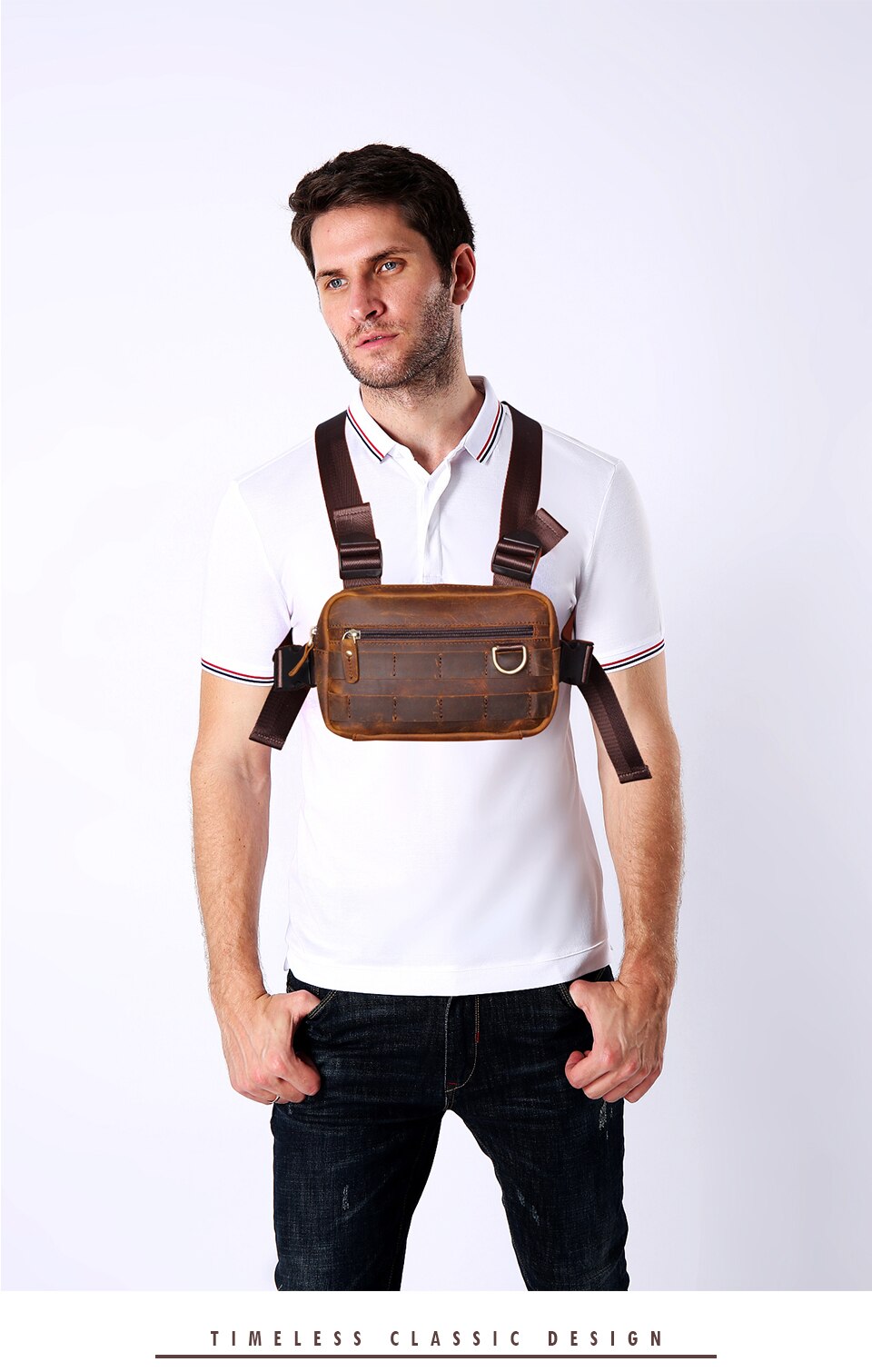 Quality Leather Retro Streetwear Men's Designer Hip-Hop Two Straps Chest Rig Bag Fashion Rectangle Chest Utility Pack 281