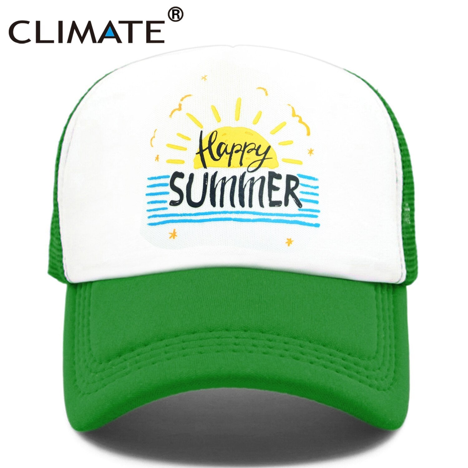 CLIMATE Happy Summer Cap Seaside Sandbeach Surfing Trucker Cap Hat Hip Hop Vacation Surfing Mesh Cap Hat for Men Women Youth