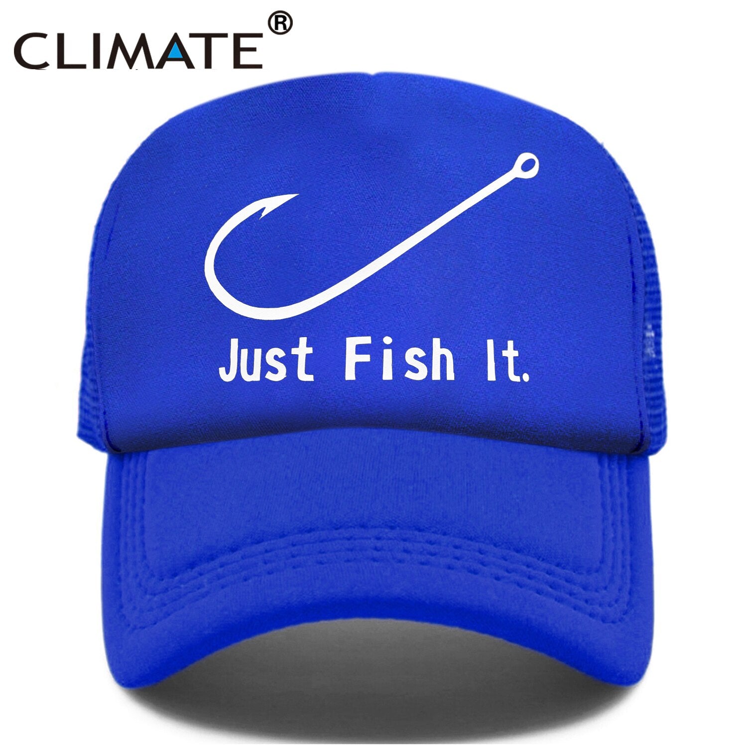 CLIMATE Fishing Cap Fish Hook Trucker Cap Just Fish It Cap Men Funny Pike Fish Fishing Cap for Man Hook Cap Summer Cool Mesh Cap