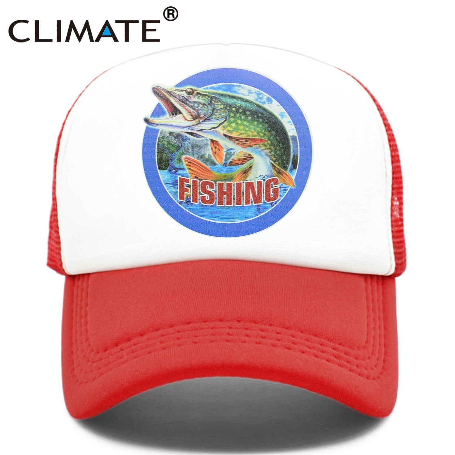 CLIMATE Fishing Fisher Cap Pike Fish Hunt Trucker Cap for Man Fisher Fishing Fish Hat Baseball Cap Cat Summer Cool Mesh Cap Fish