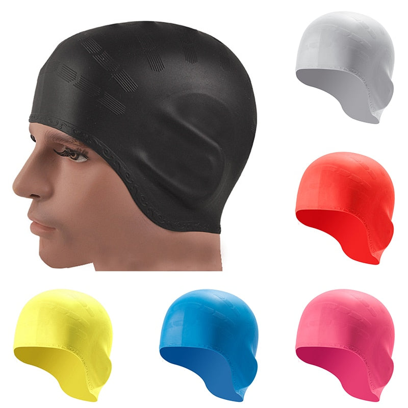 Unisex Silicone Waterproof Ear Protection Swimming Cap Adult Men Women Stretchable Bathing Swimming Hat