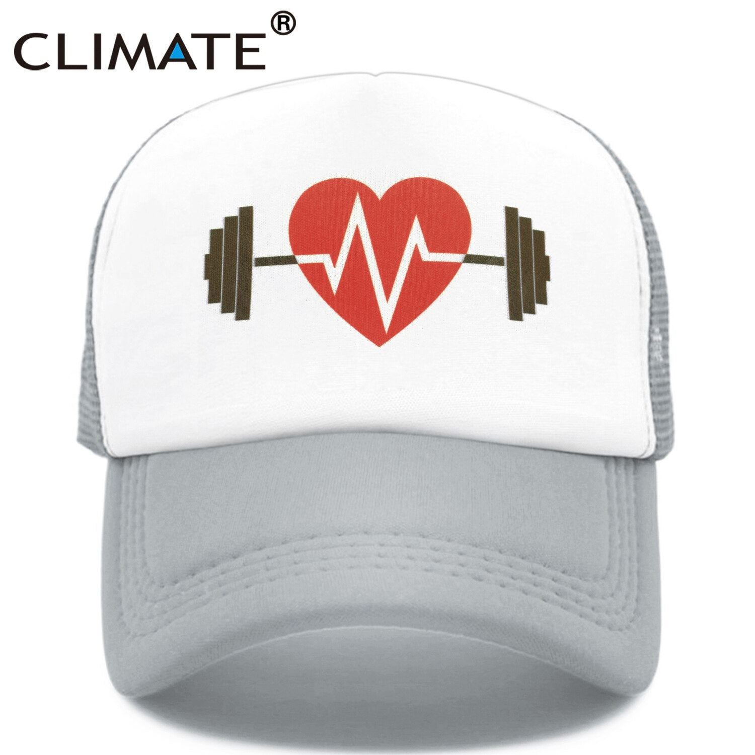 CLIMATE GYM Fitness Sport Cap Trucker Caps Men Dumbbell Barbell Fans Mesh Cap Hat Body Building Muscle Sports Caps Hat for Men