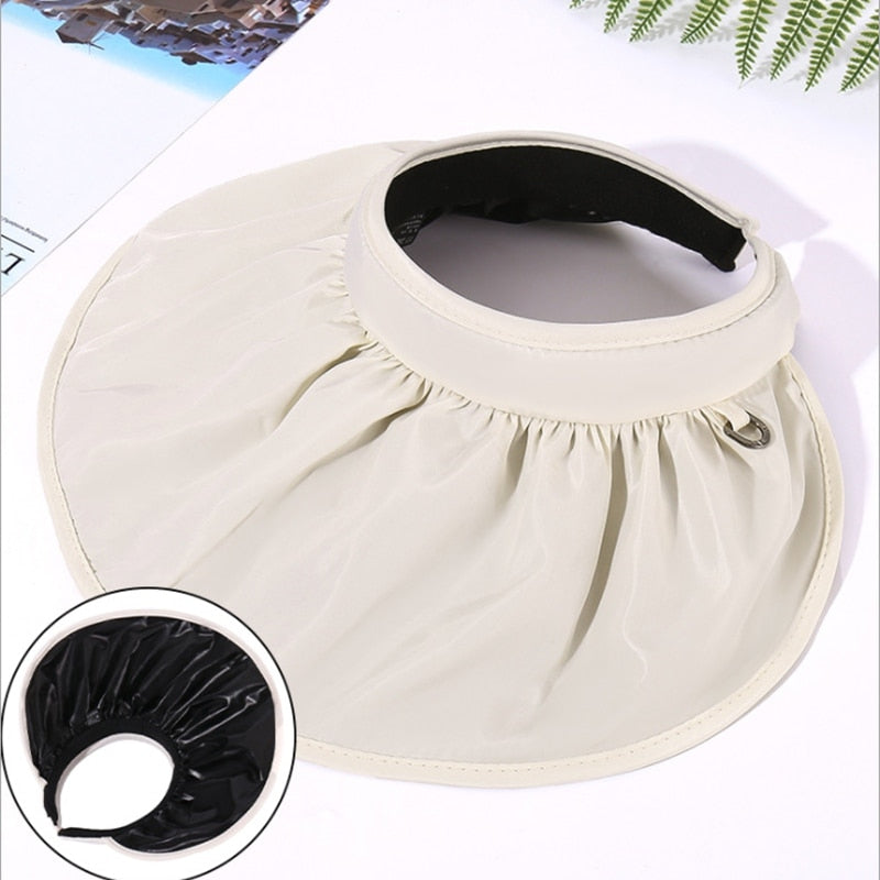 Collapsible Korean Version Anti-Uv Women Summer Sunhat Outdoor Sun Protection Wide Brim Empty Top Hat Sun Visor Cap