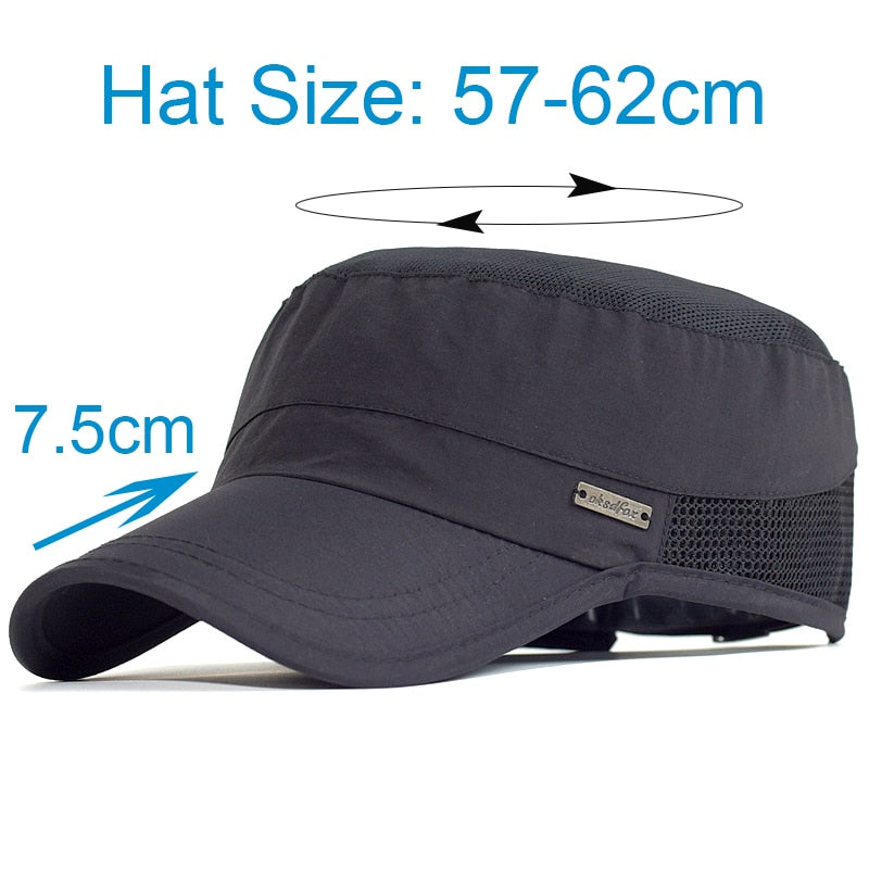 Summer Mesh Outdoor Sport Quick Drying Military Caps Men Breathable Cadet Army Cap Flat Top Hat Cycling Running Cap Baseball Cap