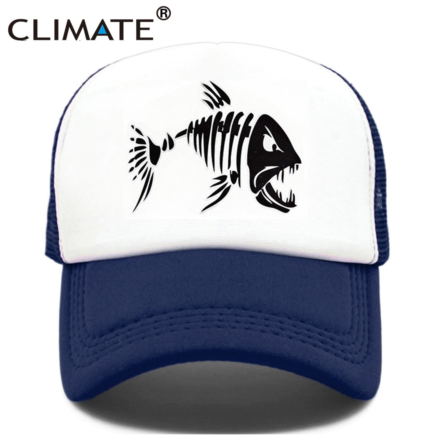 CLIMATE Fishbone Trucker Cap Men Fishing Skeleton Fish Bone Cap HipHop Baseball