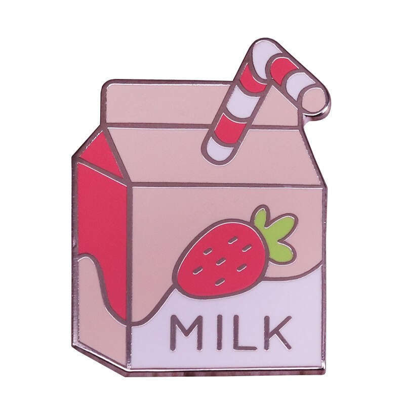 StrawberryMilk BroochCute MilkCarton Badge Cartoon Art Accessory Decoration