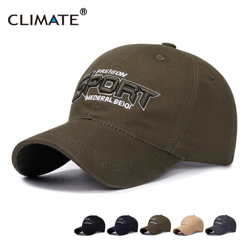 CLIMATE Sport Baseball Cap for Men Men's Cool Cotton Sport Hats Cap Dad Adjustable Black Army Green Cap Cotton Caps