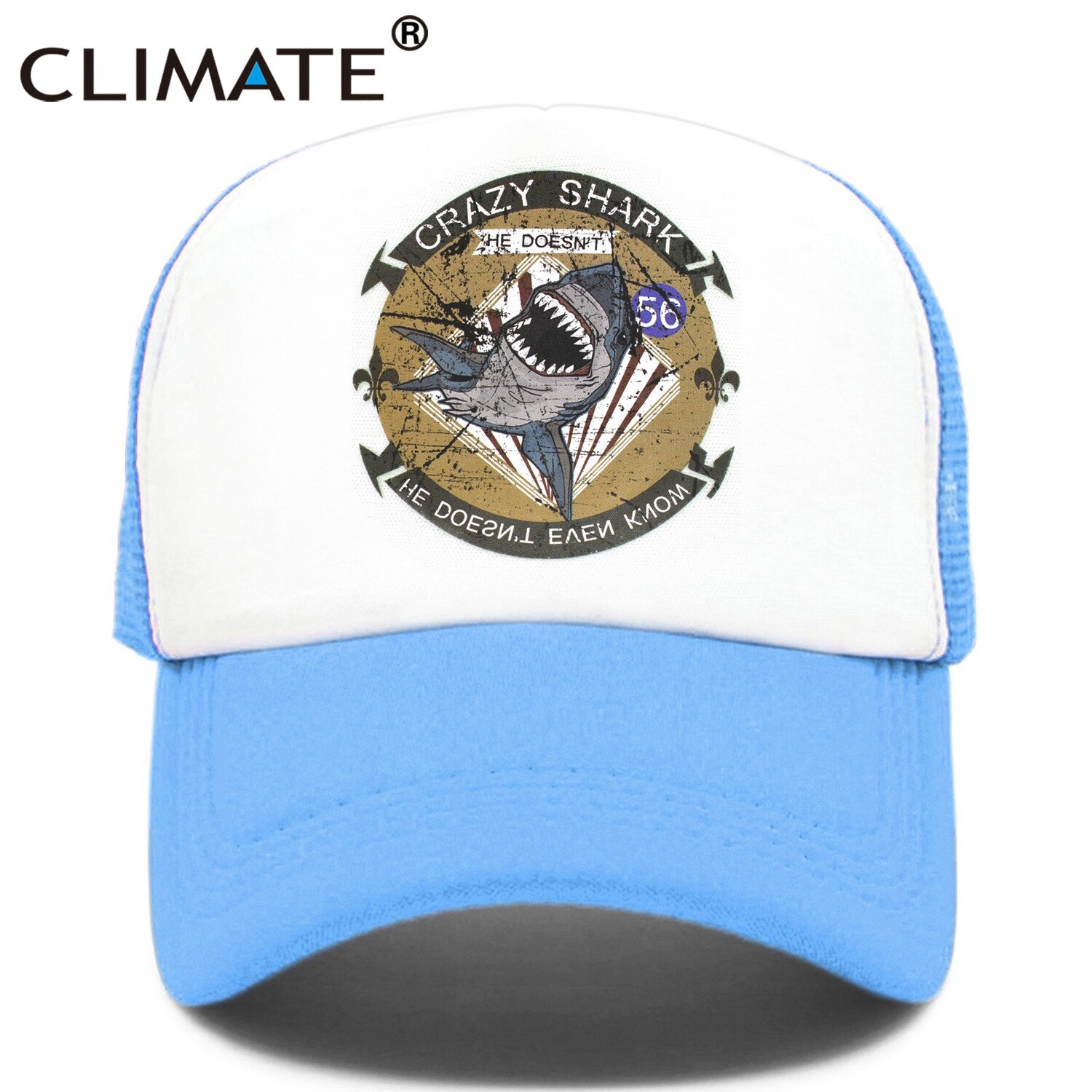 CLIMATE Crazy Shark Trucker Cap Seaside Beach Shark Crazy Baseball Caps Hat Surfing Summer Trucker Hip Hop Mesh Cap Hat for Men