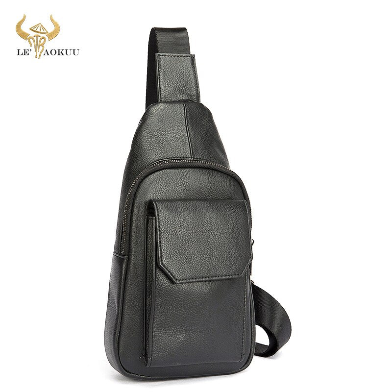 New Hot Sale Real Soft Leather Fashion Sling Chest Bag 8" Tablet Design Tea One