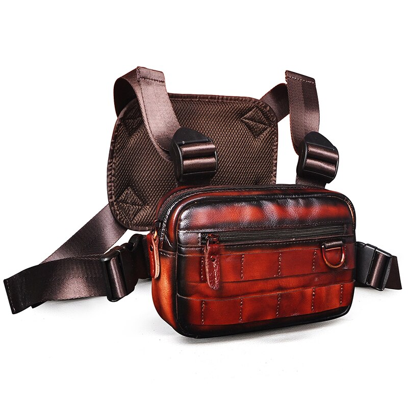 Quality Leather Retro Streetwear Men's Designer Hip-Hop Two Straps Chest Rig Bag Fashion Rectangle Chest Utility Pack 281