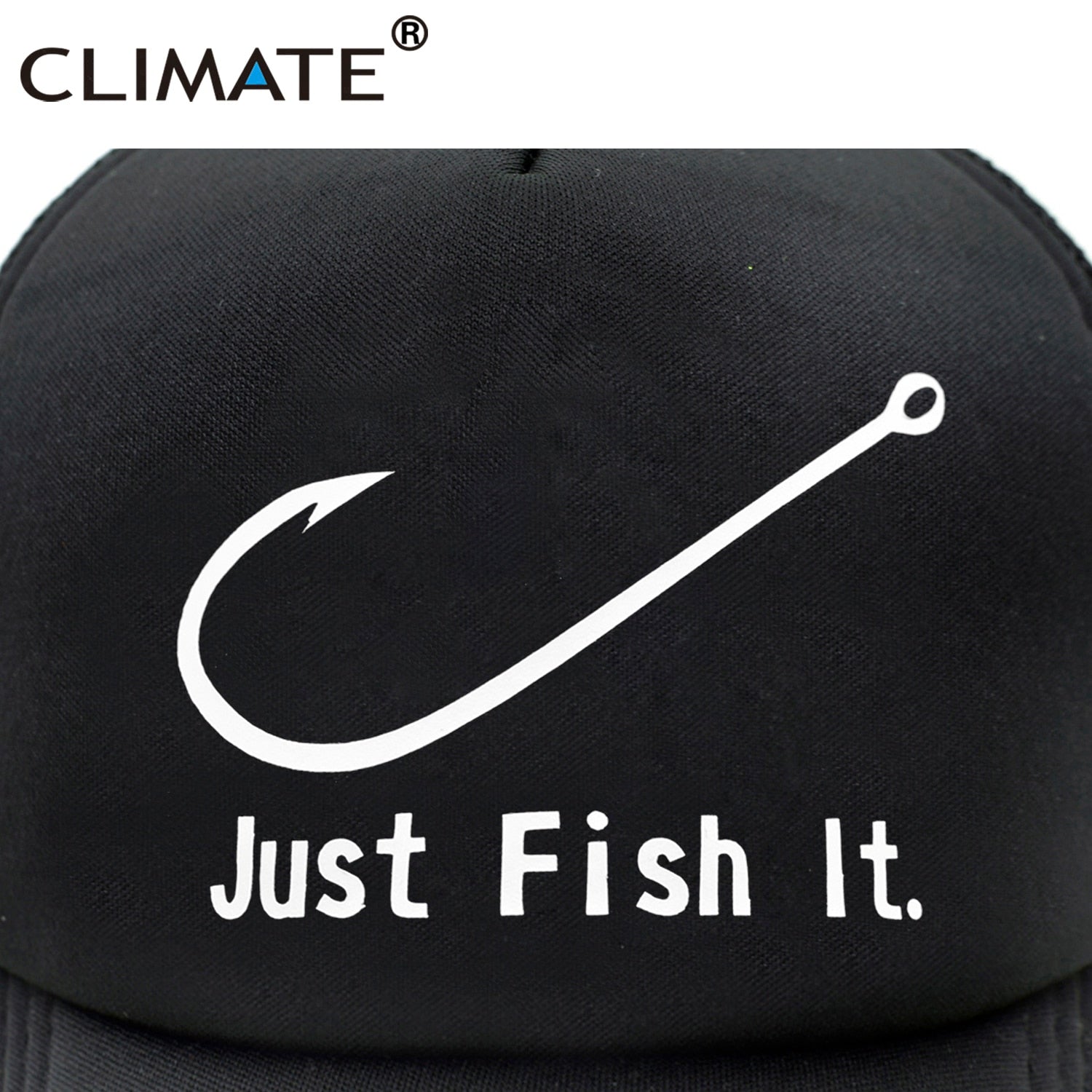 CLIMATE Fishing Cap Fish Hook Trucker Cap Just Fish It Cap Men Funny Pike Fish Fishing Cap for Man Hook Cap Summer Cool Mesh Cap