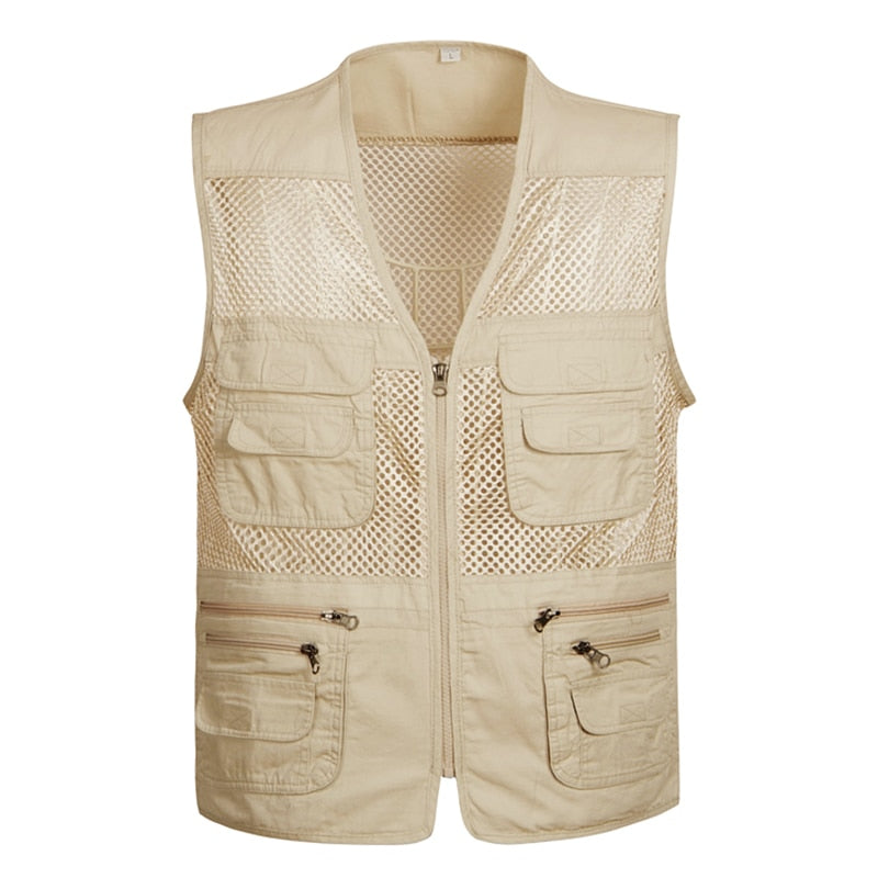 Large Size 2021 Mesh Quick-Drying Vests Male with Many Pockets Mens Breathable Multi-pocket Fishing Vest Work Sleeveless Jacket