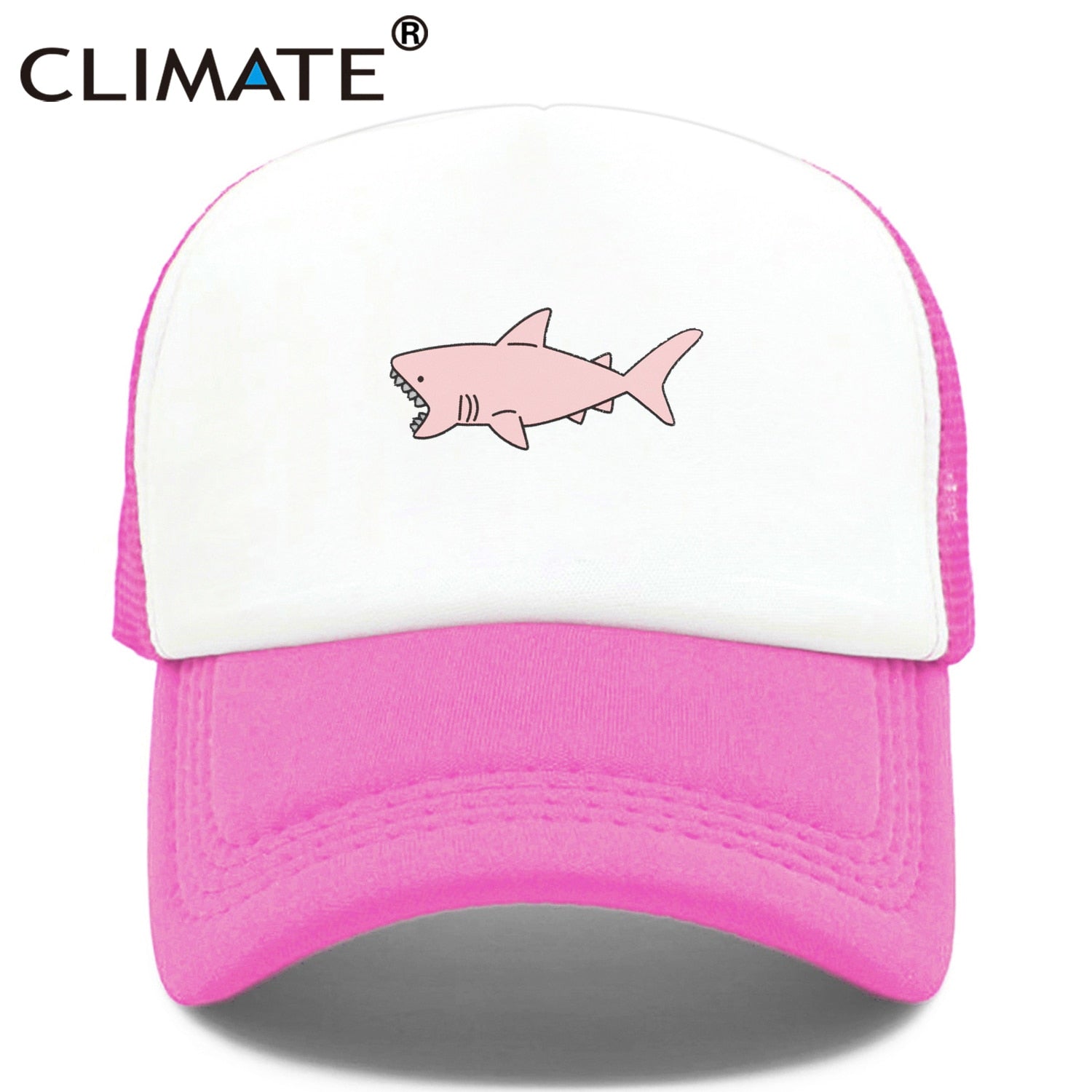 CLIMATE Pink Shark Trucker Cap Hat Pink Shark Beach Cap Shark Protection Hip Hop Cool Summer Mesh Cap Hat for Men Women