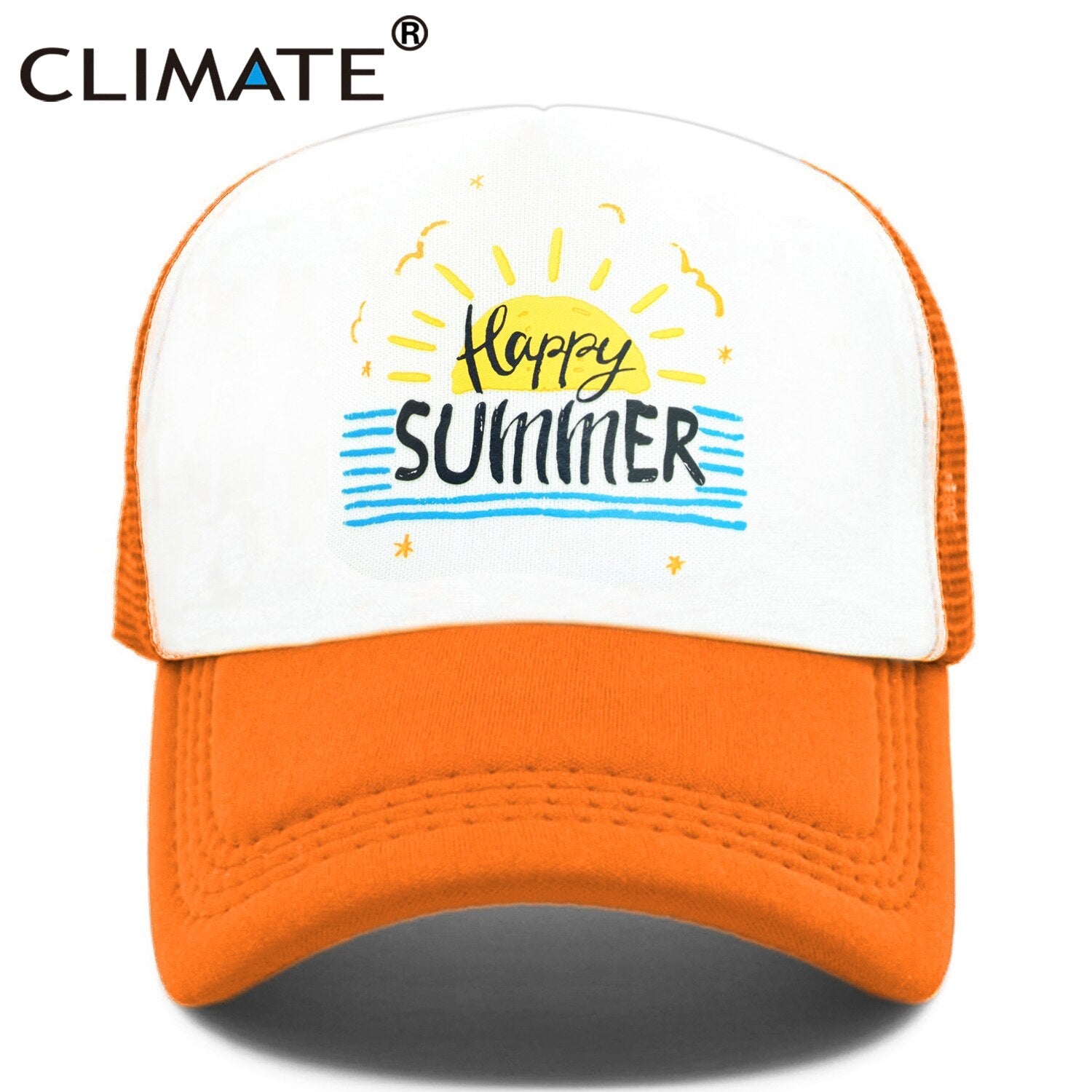 CLIMATE Happy Summer Cap Seaside Sandbeach Surfing Trucker Cap Hat Hip Hop Vacation Surfing Mesh Cap Hat for Men Women Youth