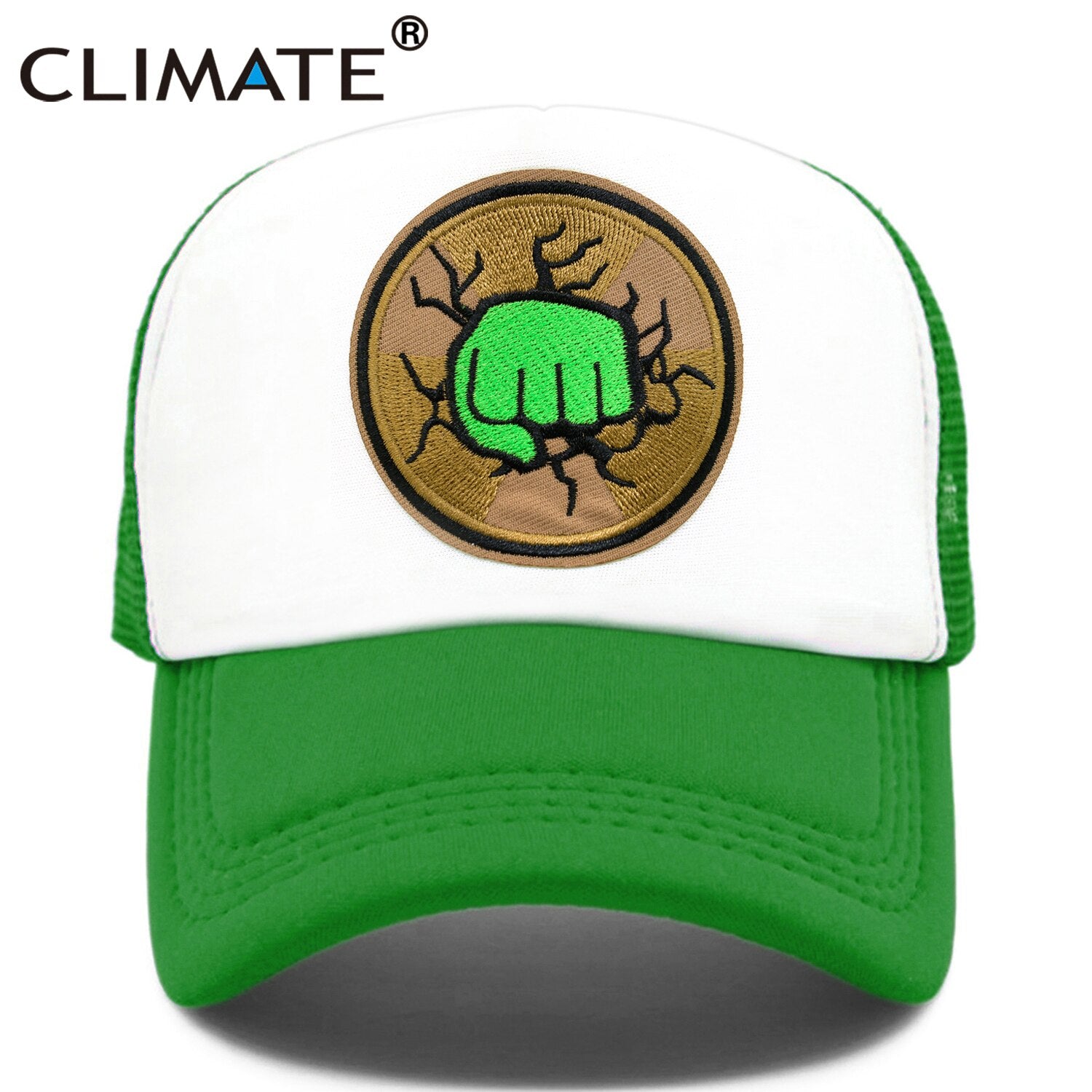 CLIMATE Green Fist Trucker Cap Hat Men Muscle Strong Fist Cap Powerful Super Hero Fitness Bodybuilding Boxing Sport Mesh Cap Hat