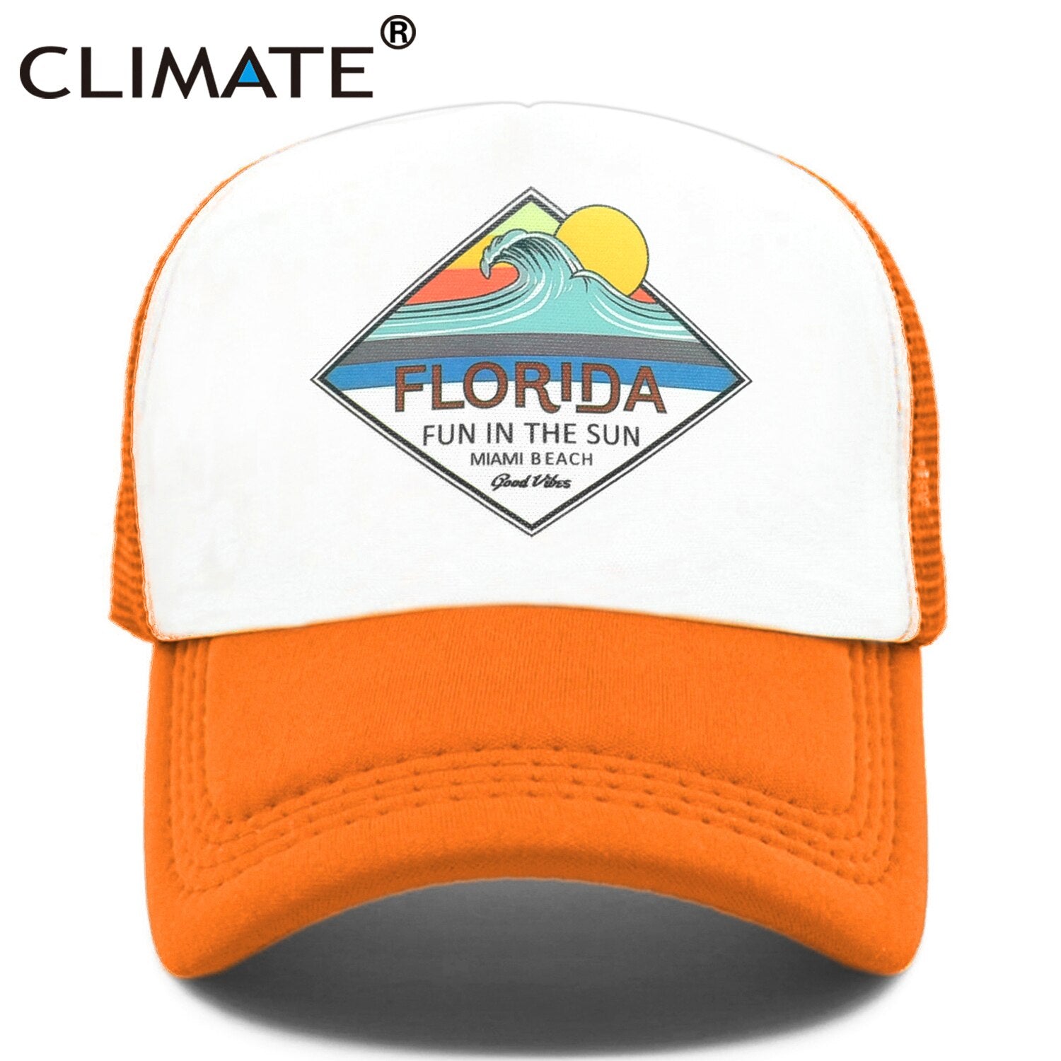 CLIMATE Florida Trucker Cap Hat Miami Seaside Beach Mesh Cap Vacation Sandbeach