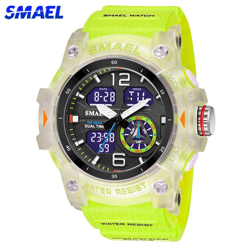 SMAEL Sports Dual Display Watch for Men Led Digital Quartz Waterproof Watches Men's Stopwatches Student Clock Relogio Masculino