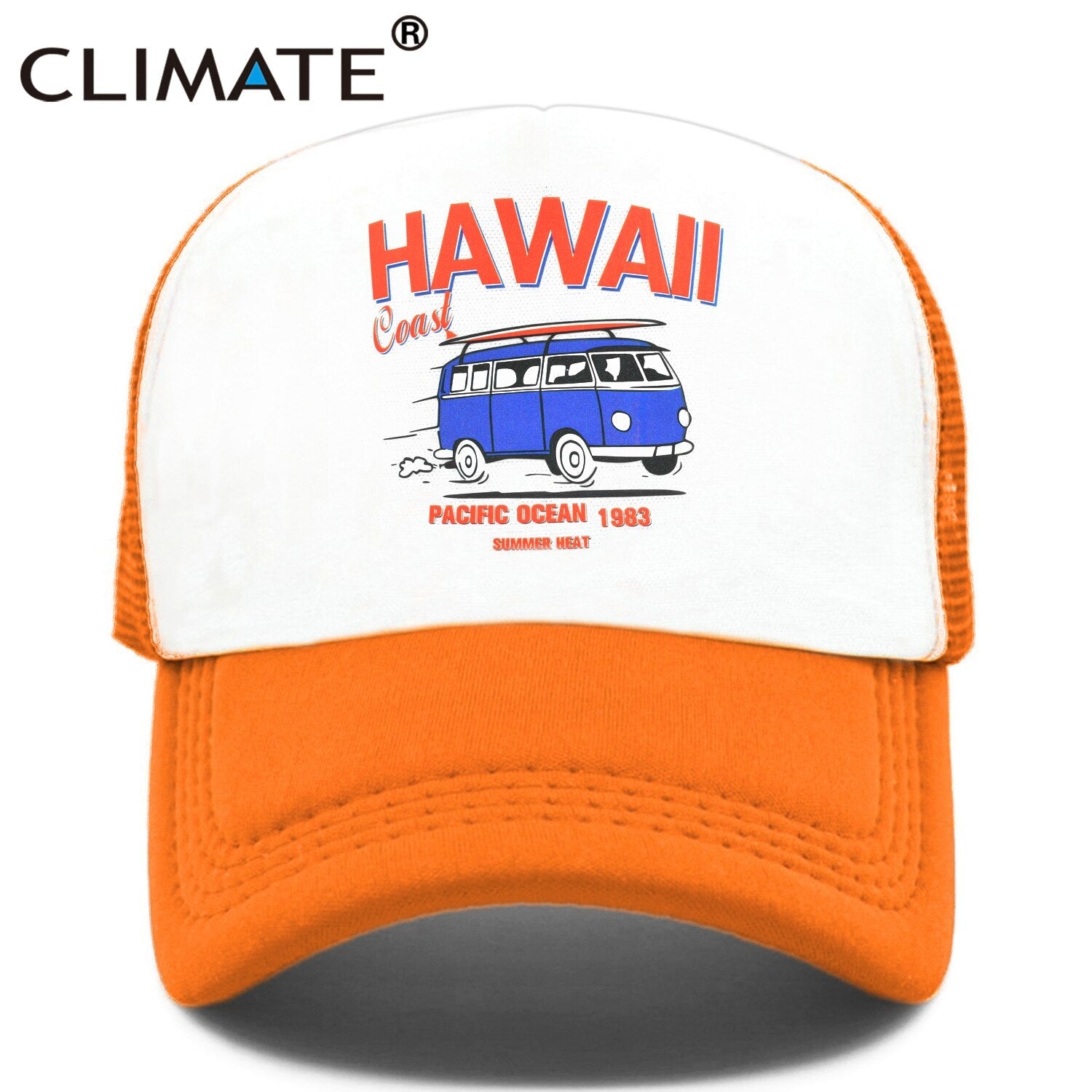 CLIMATE Hawaii Coast Road Trip Cap Drive Tour Trucker Cap Car Journey Vacation Mesh Cap Summer Heat Hat Caps for Family Journey