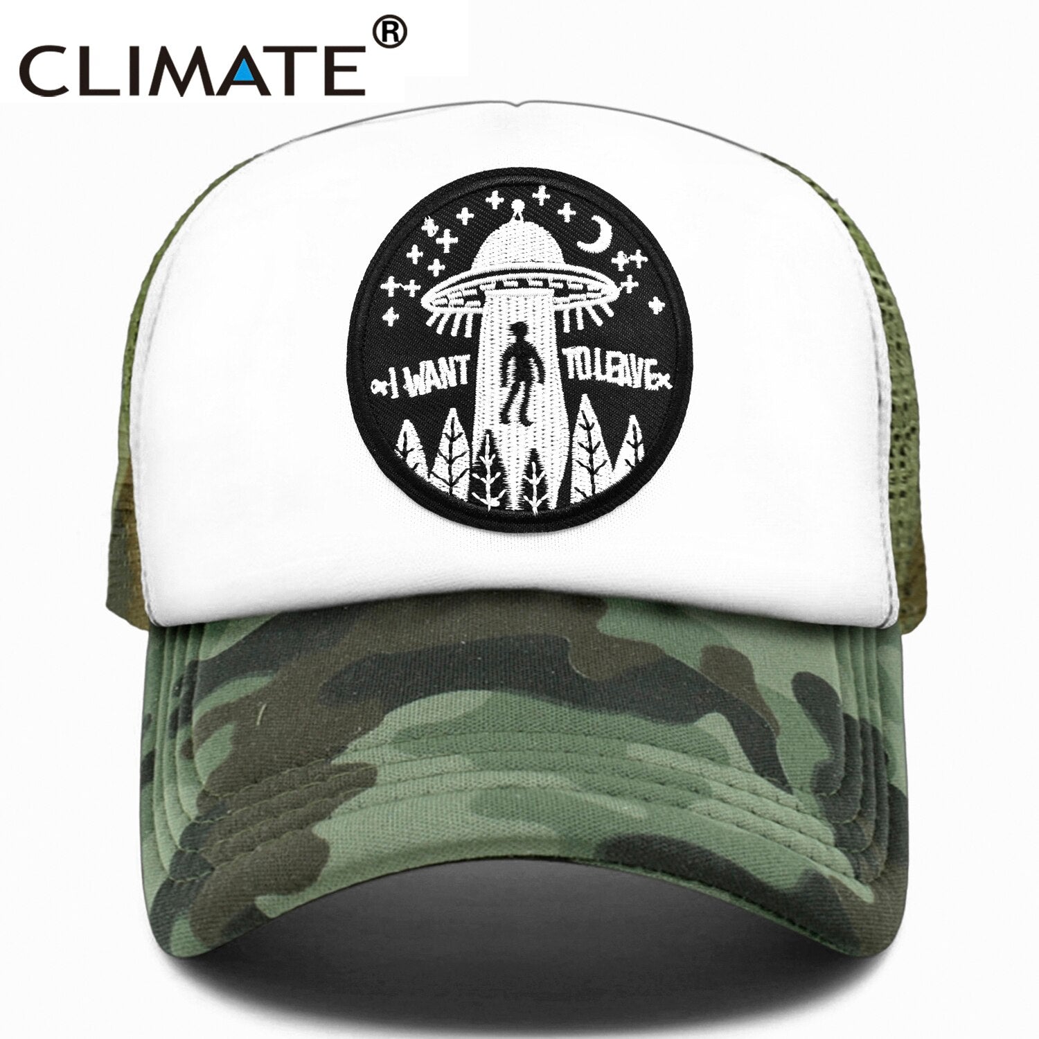 CLIMATE  I Want To Leave UFO Alien Cap Loser Trucker Cap World Weary Escape Flee Hat Baseball Cap Cool Summer Mesh Hip Hop Cap