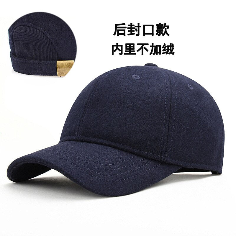 Dad Winter Warm Fleece Lining Fitted Felt Baseball Cap Man Outdoors Leisure Wool Big Size Snapback Hat 56-60cm 60-65cm