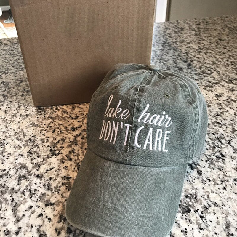 Lake Hair DON'T CARE embroidery dad hat 100% cotton washed fashion baseball cap