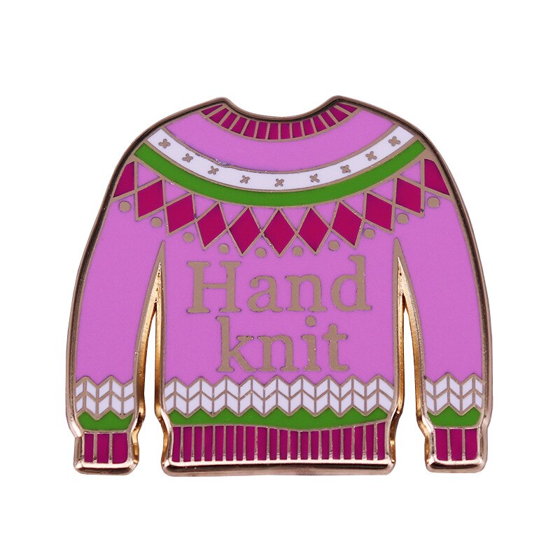 Pink hand-knitted sweater brooch Beautiful knitting art badge Nothing is warmer