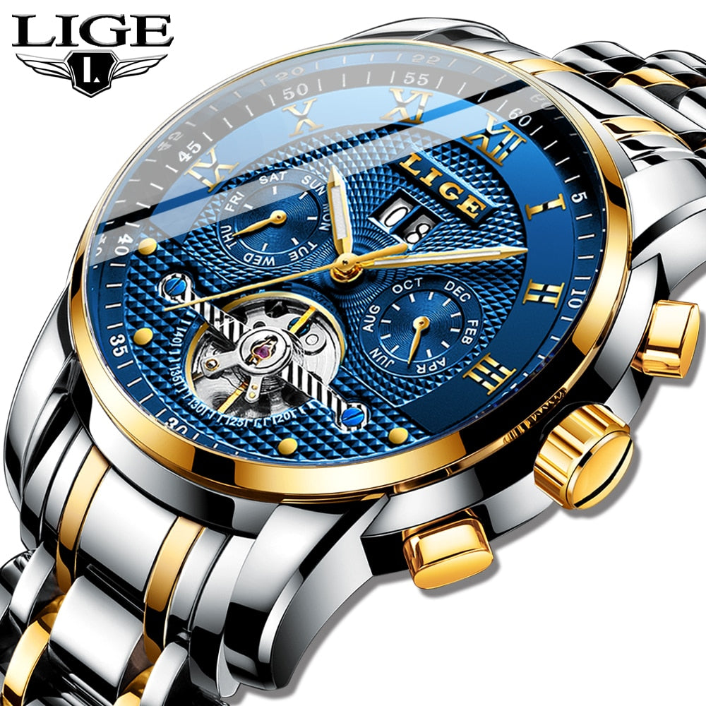 Relogio Masculino LIGE Mens Watches Top Brand Luxury Automatic Mechanical Watch Men Full Steel Business Waterproof Sport Watches