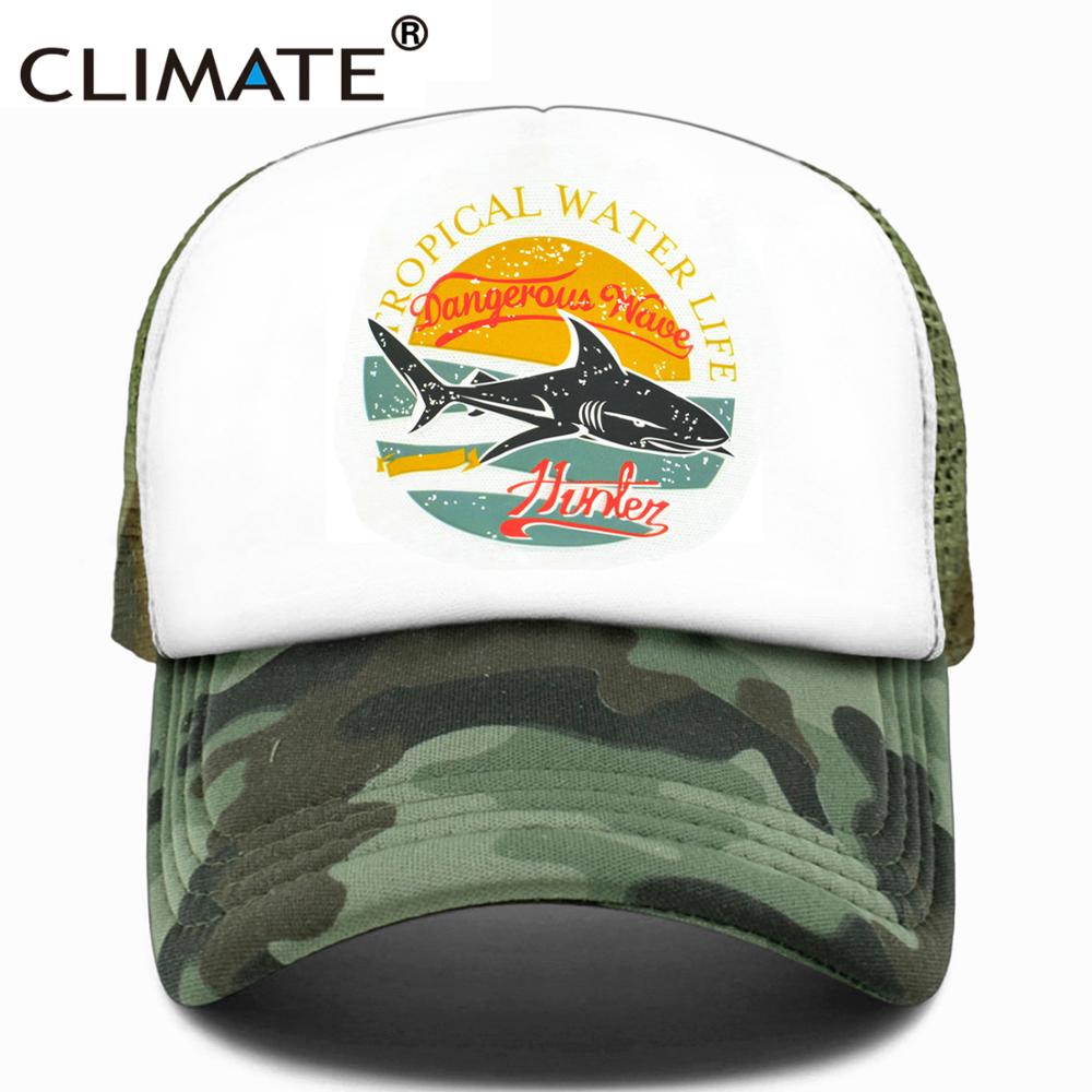 CLIMATE Shark Seaside Trucker Caps Hat Shark Hunt Surfing Men Caps Hip Hop Cool