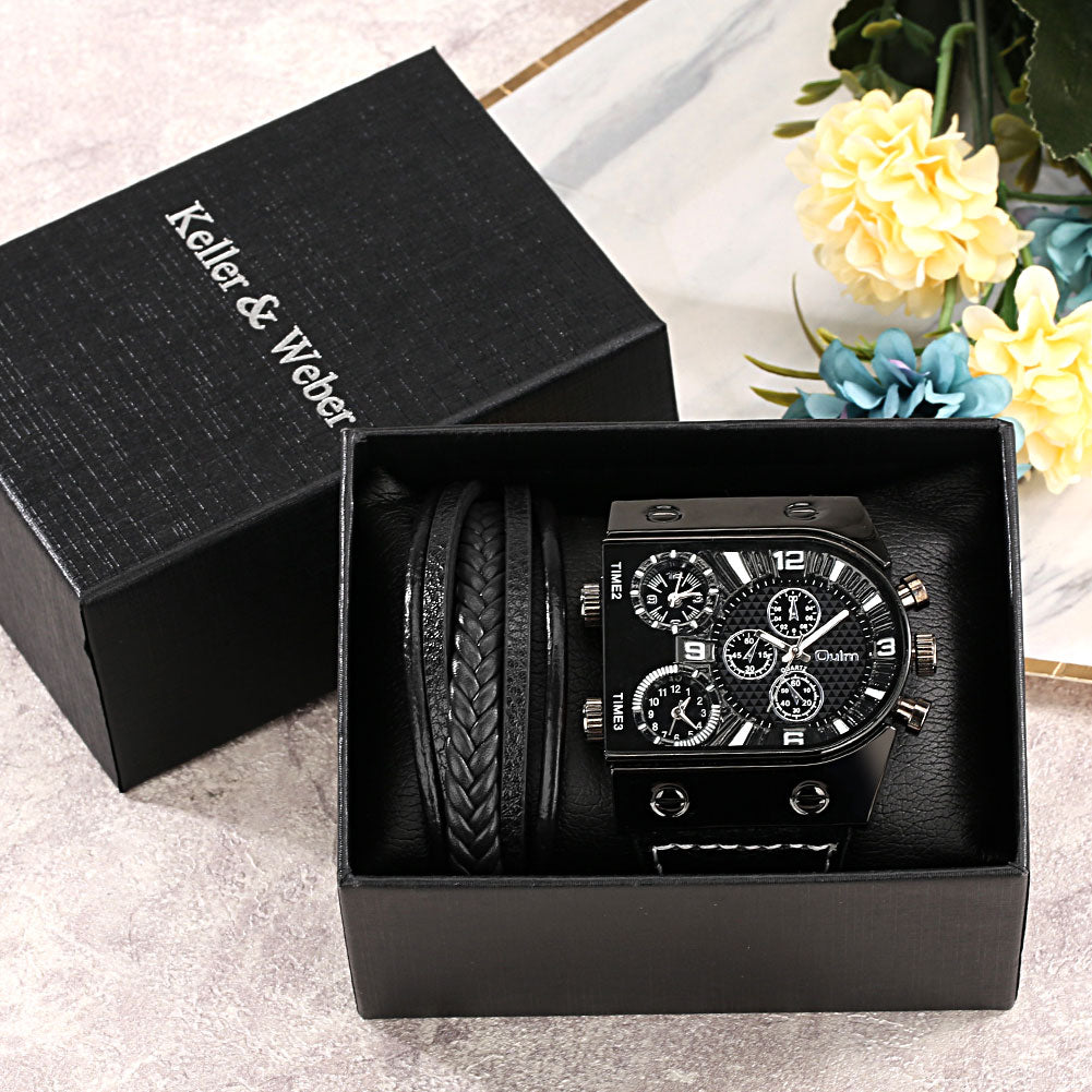 Top Brand Luxury Fashion Men Wristwatch Gold Stainless Steel Sport Square Digital Big Dial Quartz Watches Gift Set Reloj Hombre