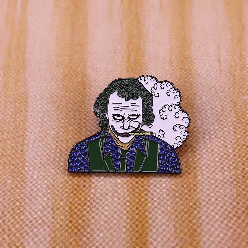 Smoking clown badge comic cartoon villain brooch