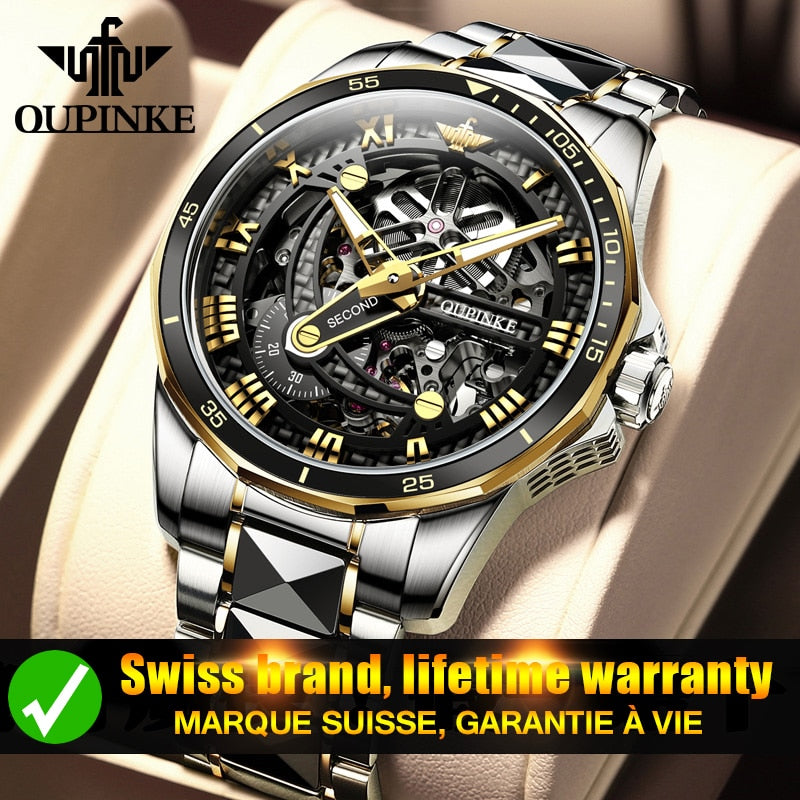 OUPINKE Men Mechanical Watch Sapphire Glass Automatic wristwatch Luxury Tungsten Steel 50m Waterproof Business Sport Men Watches