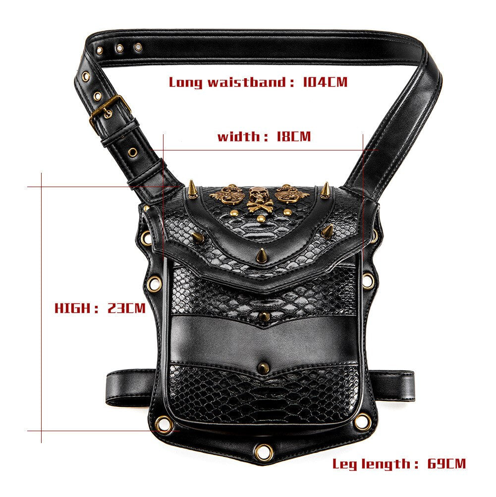 Womens Steampunk Bags Skulls Gothic Messenger Handbag Shoulder Bag Vintage Fashion Retro Rock Waist Pack Men Biker Small Leg Bag