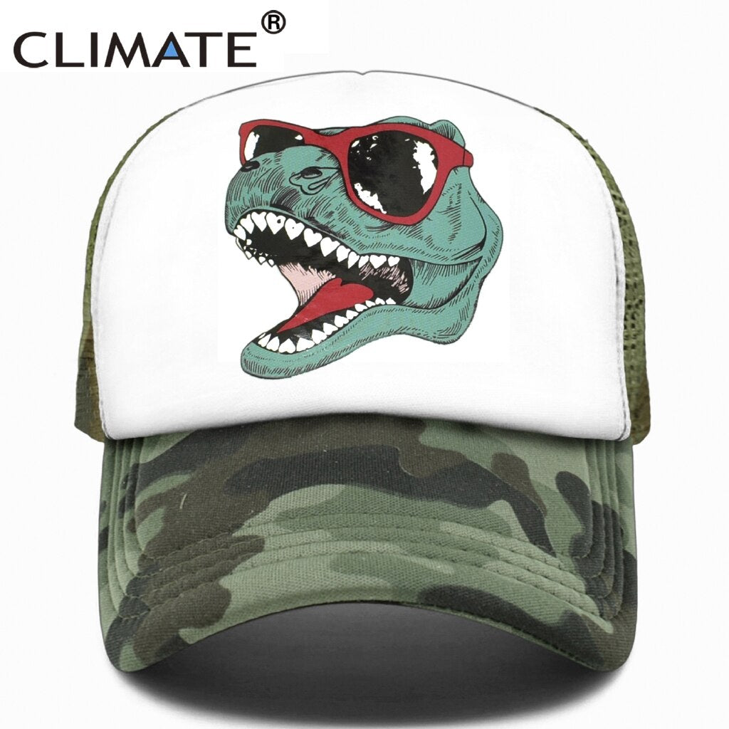 CLIMATE Jurassic Dinosaur Trucker Cap Men Funny Cool Trucker Cap Jurassic Cool Black Mesh Cool Cap for Kid Adult Family