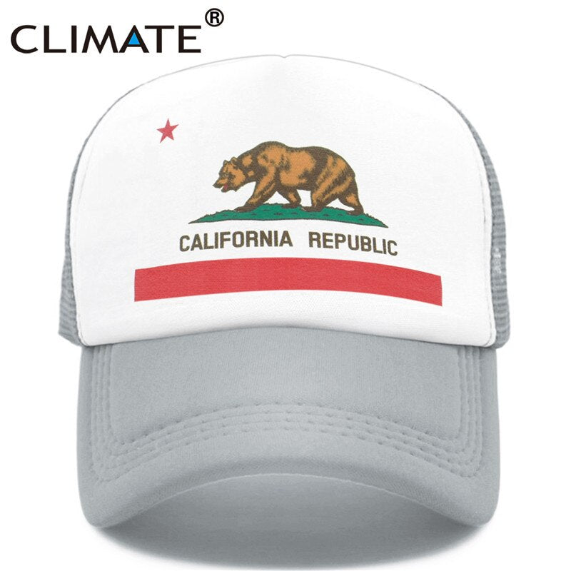 CLIMATE California Cap Male Man Men Hat Bear California Flag Trucker Cap Hip Hop Hat Cap Cool Summer Mesh Man Dad Cap Adult Kids