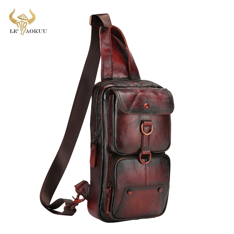 2022 Hot Sale Soft Real Bull Leather Retro Sling Chest Bag 8" Tablet Design One